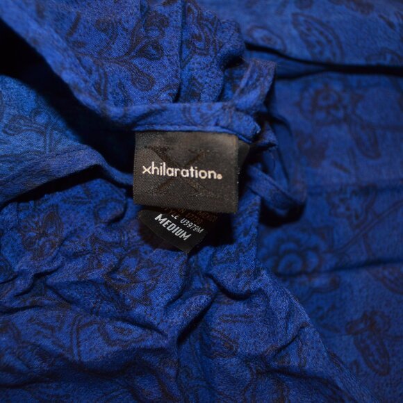 xhiliration y2k blue peasant sheath dress w black floral print szM - Picture 14 of 14